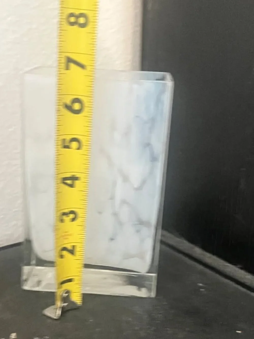 Rectangle Glass Vase with Blue and White Marbles Design